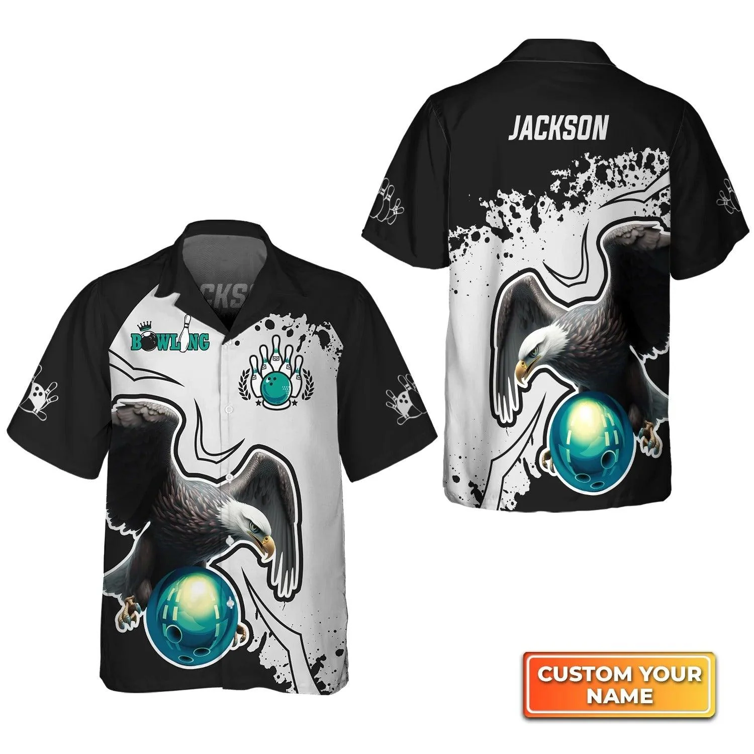 Bowling Hawaiian Shirt Custom Name - American Eagle Bowling Team Personalized Aloha Hawaiian Shirt - Gift For Friend, Family, Bowling Lovers - Image 3