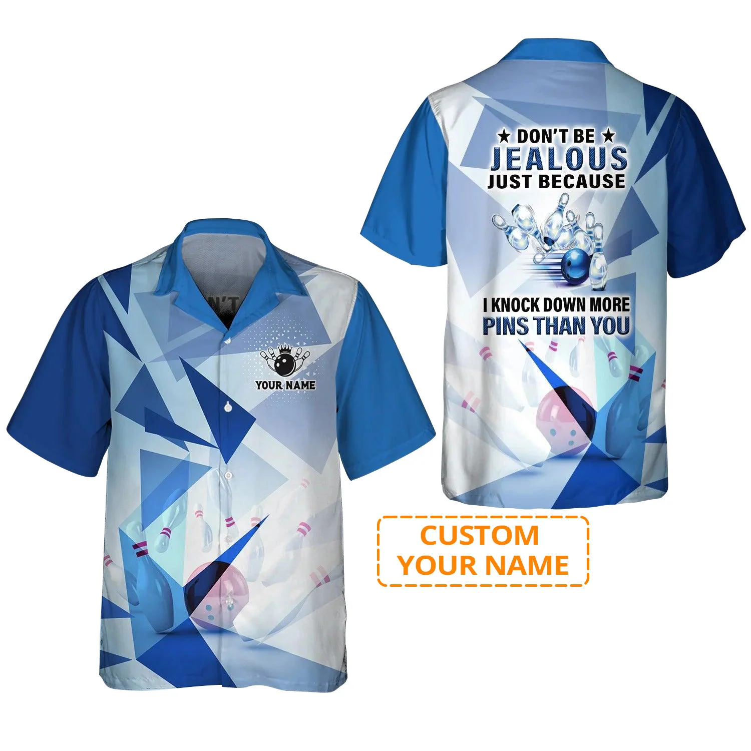 Bowling Hawaiian Shirt Custom Name - Blue Pattern Bowling Personalized Aloha Hawaiian Shirt - Gift For Friend, Family, Bowling Lovers - Image 2