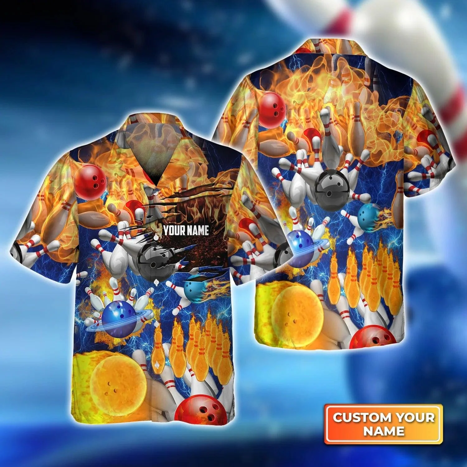 Bowling Hawaiian Shirt Custom Name - Bowling Colorful Balls and Pins Personalized Aloha Hawaiian Shirt - Gift For Friend, Family, Bowling Lovers