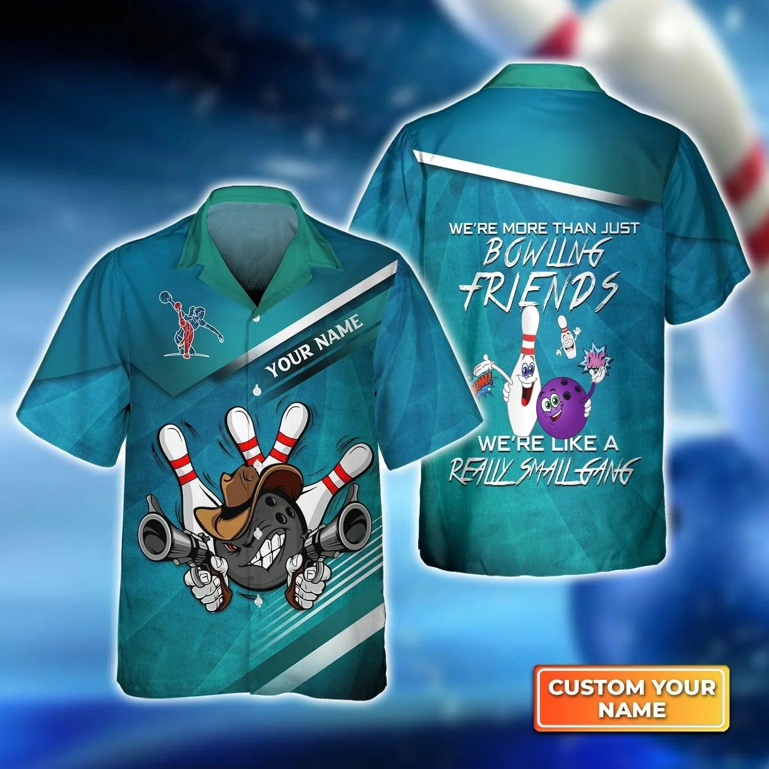 Bowling Hawaiian Shirt Custom Name - Bowling Friends We're Like A SmallGang Personalized Aloha Hawaiian Shirt - Gift For Friend, Family, Bowling Lovers