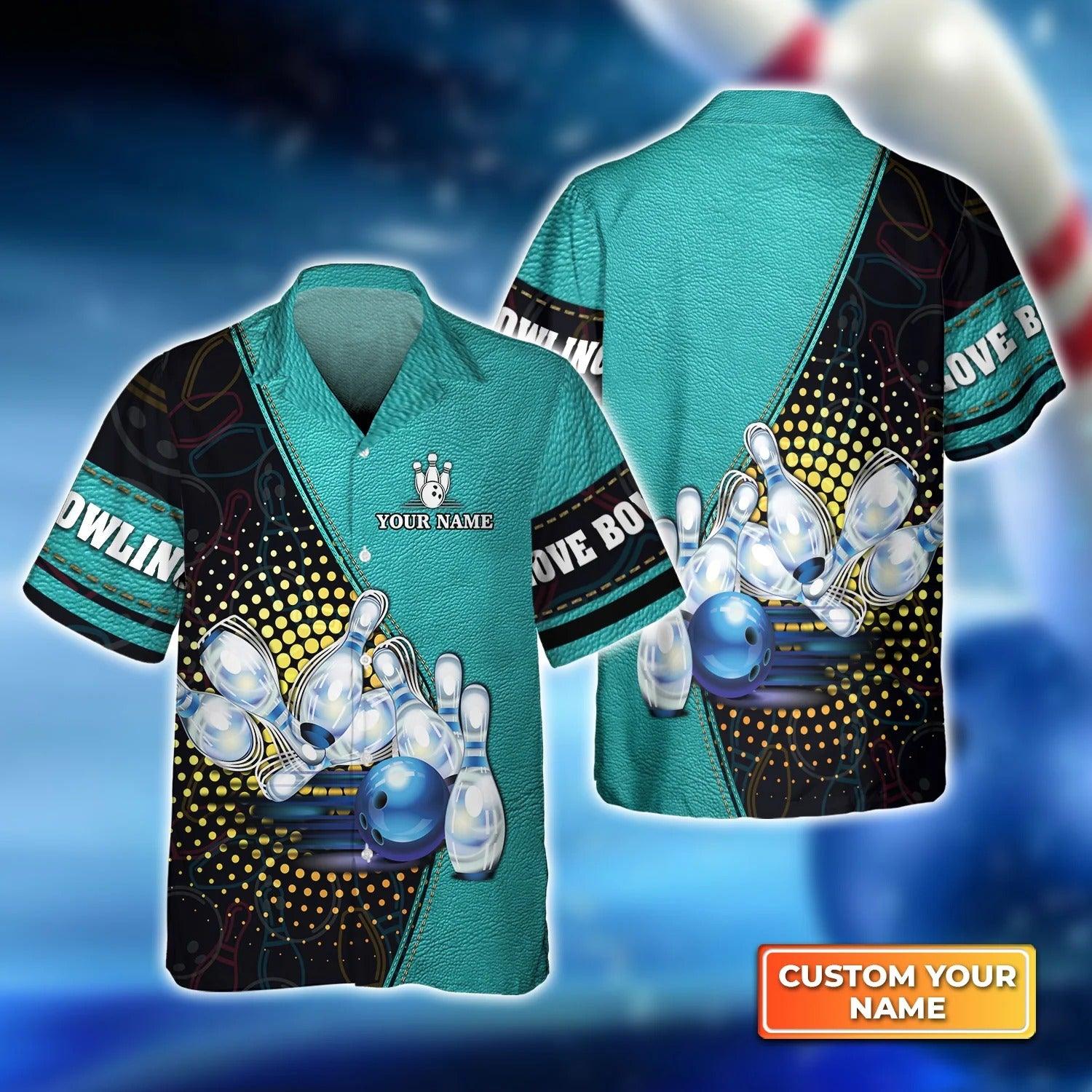 Bowling Hawaiian Shirt Custom Name - Bowling Game Sign Icon with Pin Skittle Personalized Aloha Hawaiian Shirt - Gift For Friend, Family, Bowling Lovers