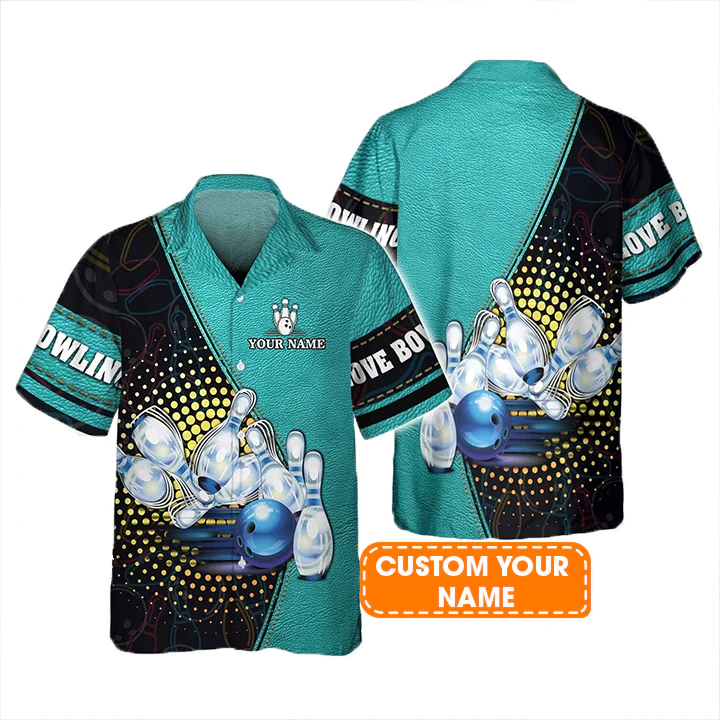 Bowling Hawaiian Shirt Custom Name - Bowling Game Sign Icon with Pin Skittle Personalized Aloha Hawaiian Shirt - Gift For Friend, Family, Bowling Lovers - Image 2