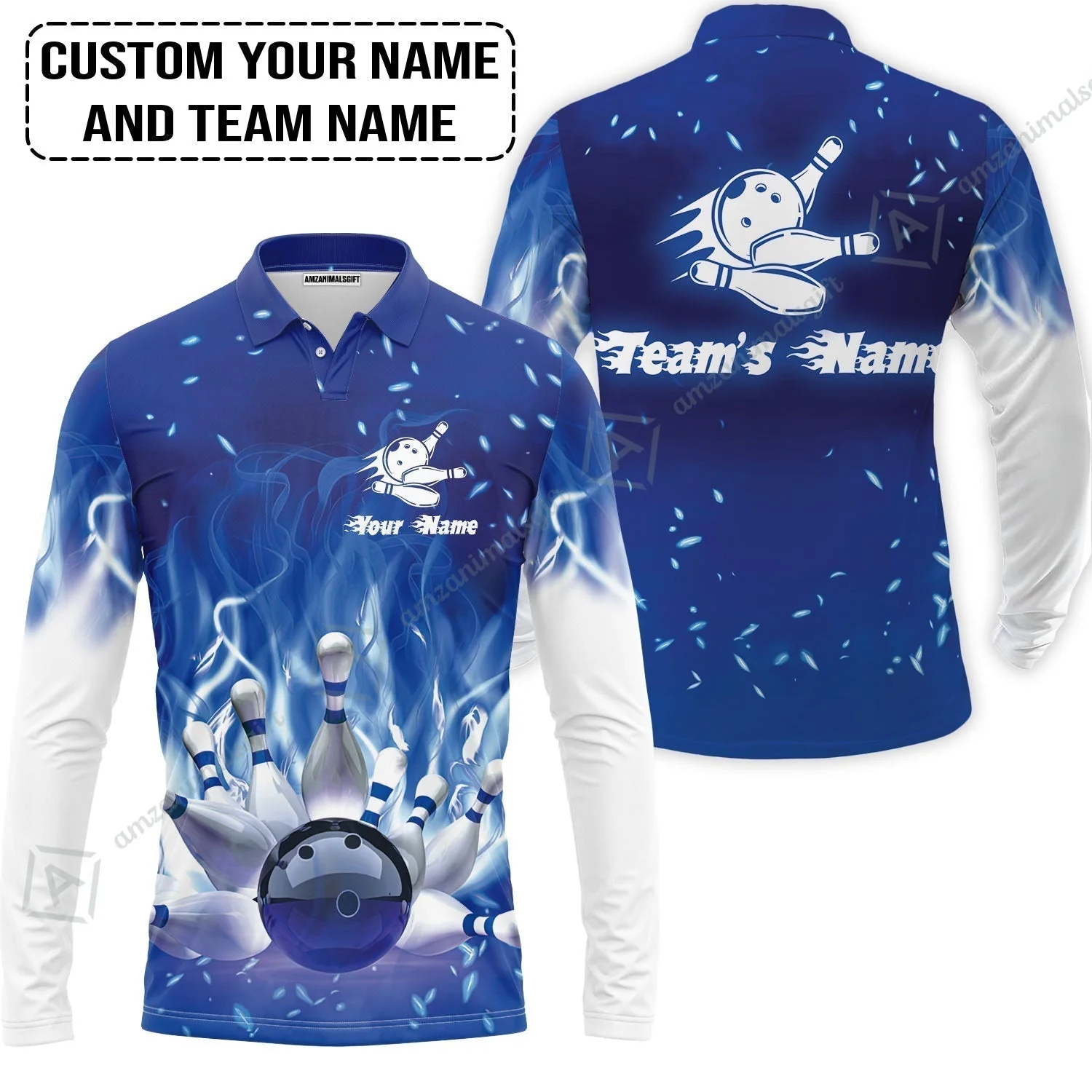 Bowling Hawaiian Shirt Custom Name - Bowling On Blue Fire Personalized Hawaiian Shirt - Image 6