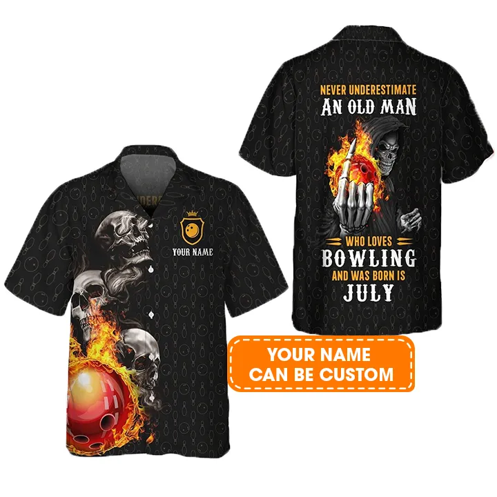 Bowling Hawaiian Shirt Custom Name, Bowling Skull Who Loves Bowling And Was Born In July Personalized Aloha Hawaiian Shirts - Gift For Bowling Lovers, Friend, Family - Image 2
