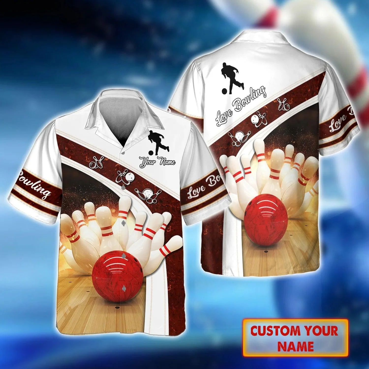 Bowling Hawaiian Shirt Custom Name - Bowling Strike Hit With Fire Explosion Personalized Aloha Hawaiian Shirt - Gift For Friend, Family, Bowling Lovers