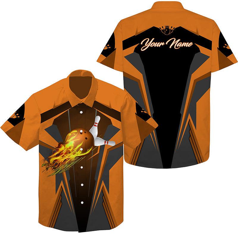 Bowling Hawaiian Shirt Custom Name, Flame Bowling Ball and Pins Personalized Shirt For Men Women, Bowling Lovers