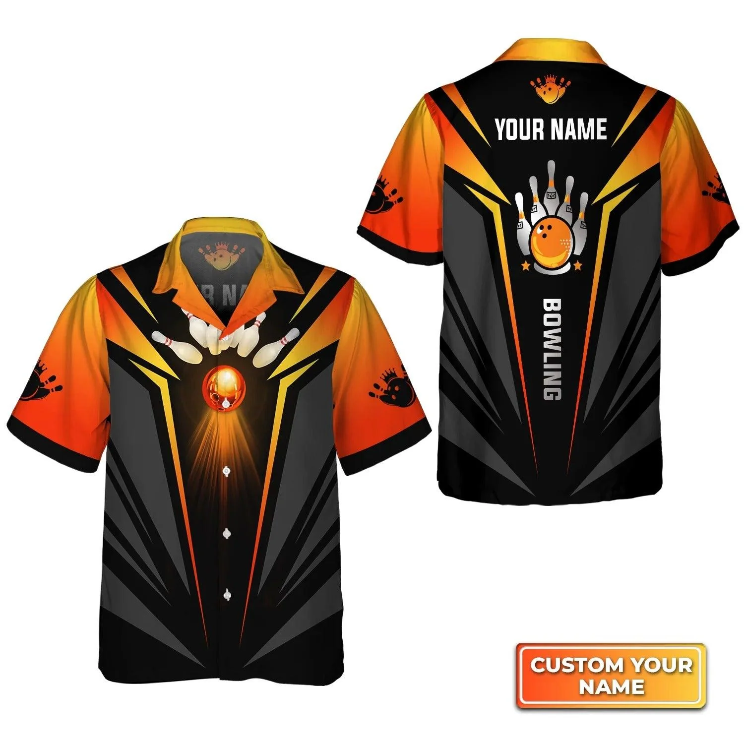 Bowling Hawaiian Shirt Custom Name - The Orange Bowling Ball in Flames Personalized Aloha Hawaiian Shirt - Gift For Friend, Family, Bowling Lovers - Image 3