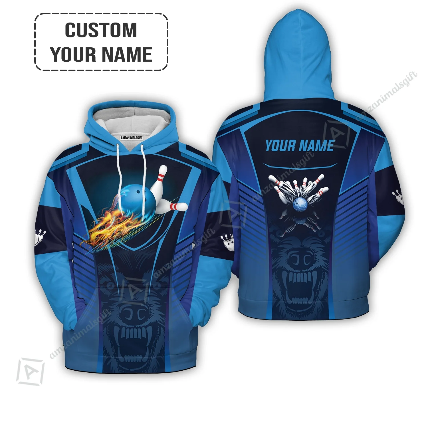 Bowling Hawaiian Shirt Custom Name - The Wolf Blue Bowling Team Personalized Aloha Hawaiian Shirt - Gift For Friend, Family, Bowling Lovers - Image 3