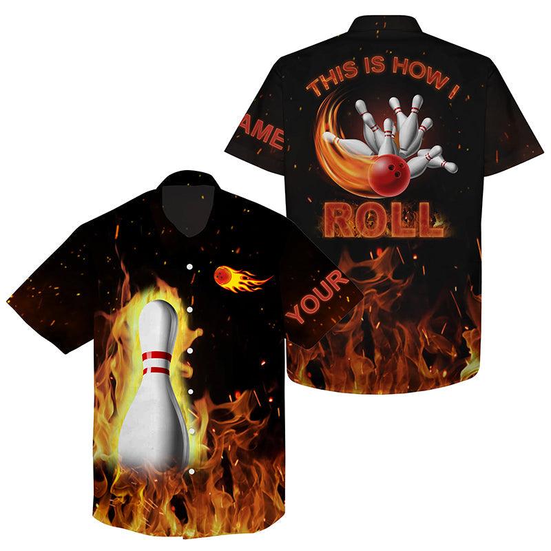 Bowling Hawaiian Shirt Custom Name, This Is How I Roll, Black Flame Bowling Personalized Shirt For Men Women, Team, Bowling Lovers, Bowlers