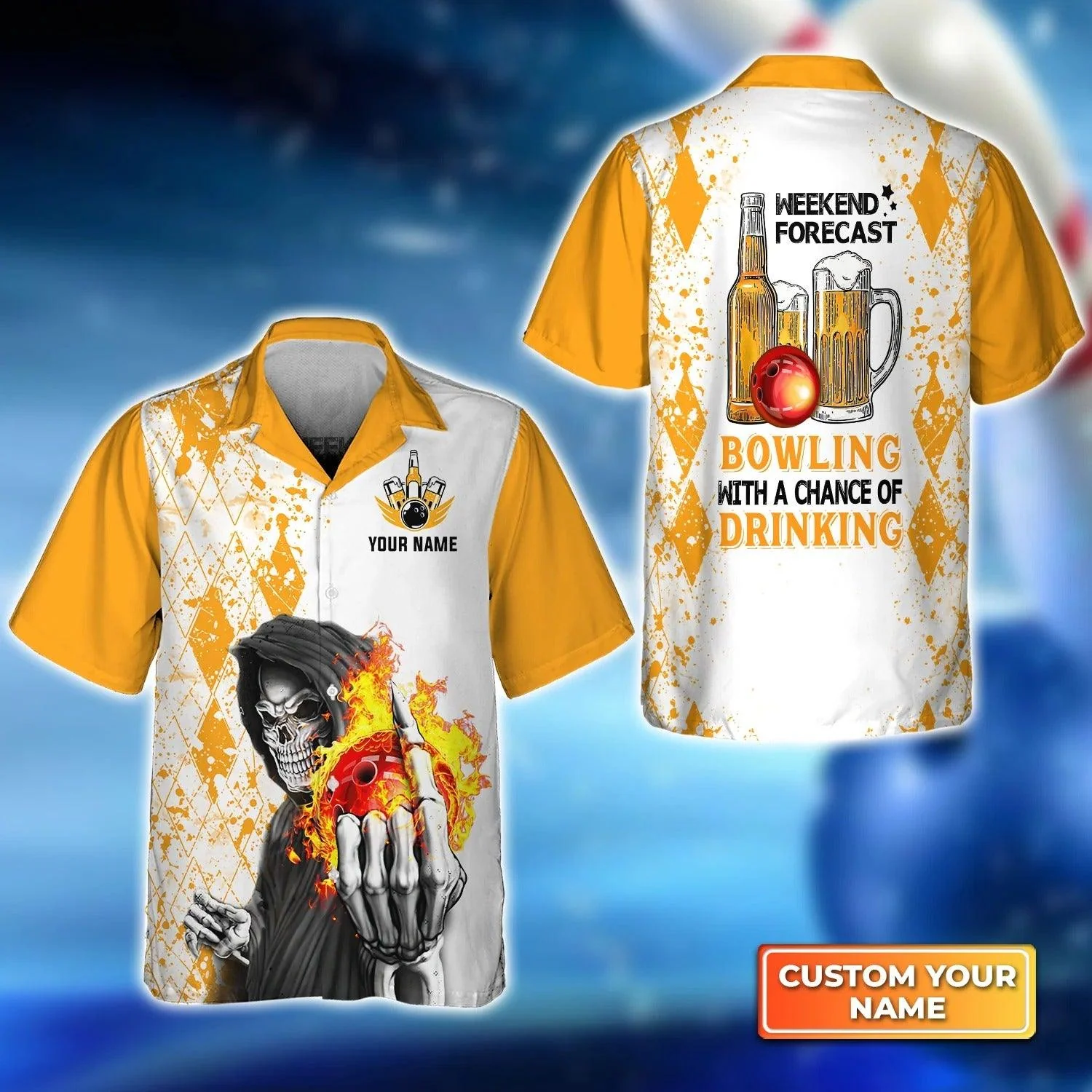 Bowling Hawaiian Shirt Custom Name - Weekend Forecast Bowling With A Big Chance of Drinking Personalized Aloha Hawaiian Shirt - Gift For Friend, Family, Bowling Lovers