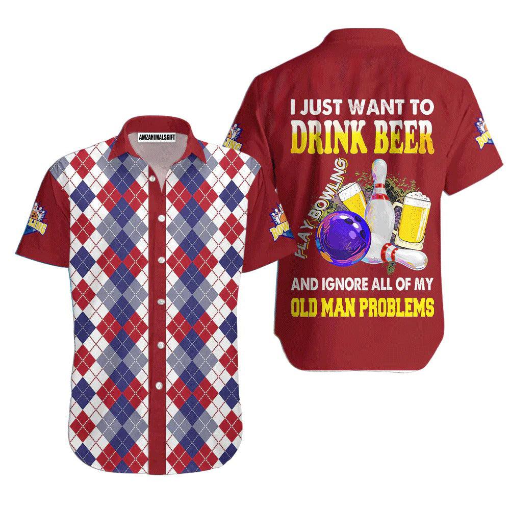 Bowling Hawaiian Shirt, Drink Beer And Play Bowling Rhombus Pattern Aloha Hawaiian Shirts For Men and Women - Gift For Bowling Lovers, Friend, Family