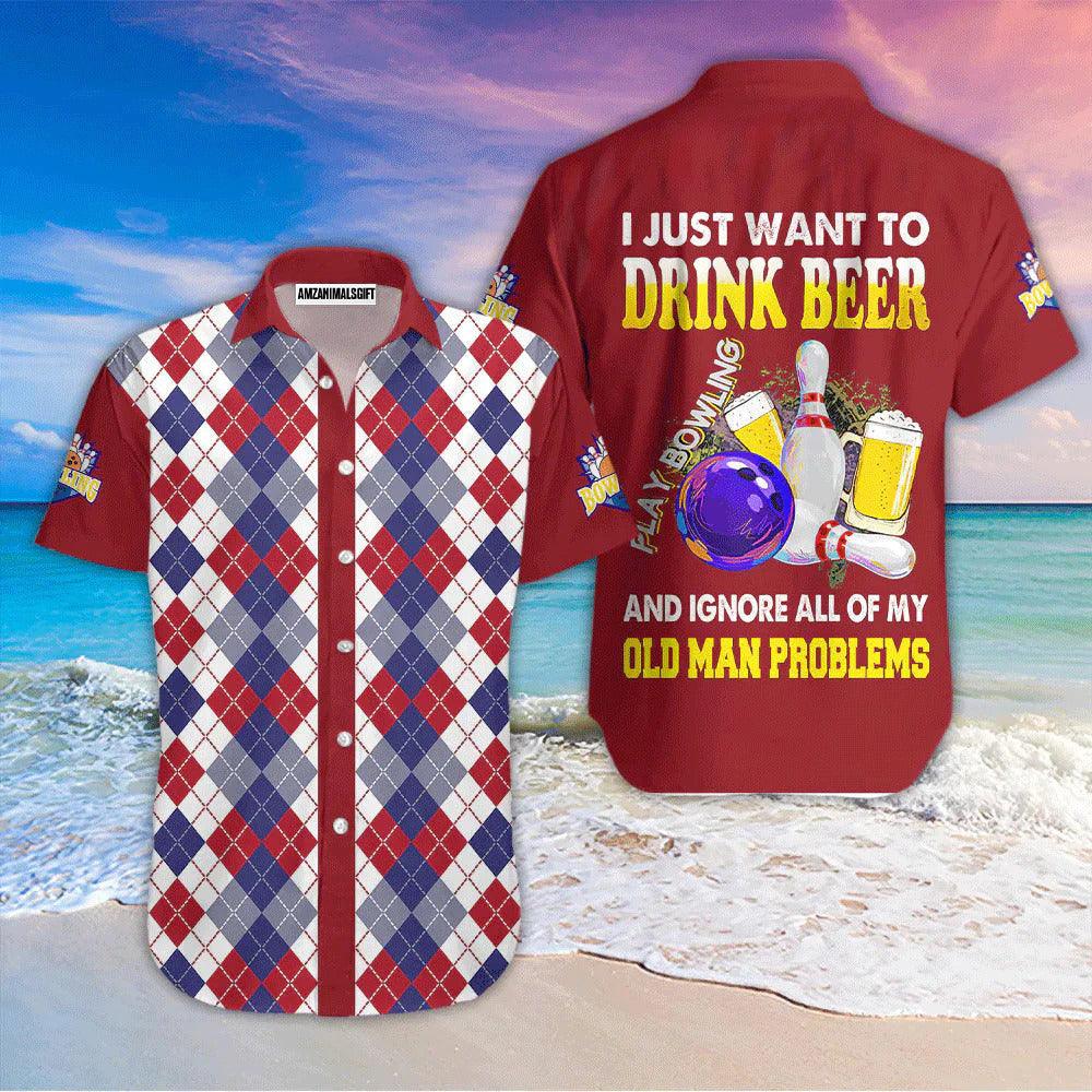 Bowling Hawaiian Shirt, Drink Beer And Play Bowling Rhombus Pattern Aloha Hawaiian Shirts For Men and Women - Gift For Bowling Lovers, Friend, Family - Image 2