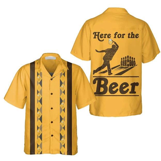 Bowling Hawaiian Shirt, Here For The Beer Bowling Yellow Aloha Hawaiian Shirts For Men and Women - Gift For Bowling Lovers, Friend, Family