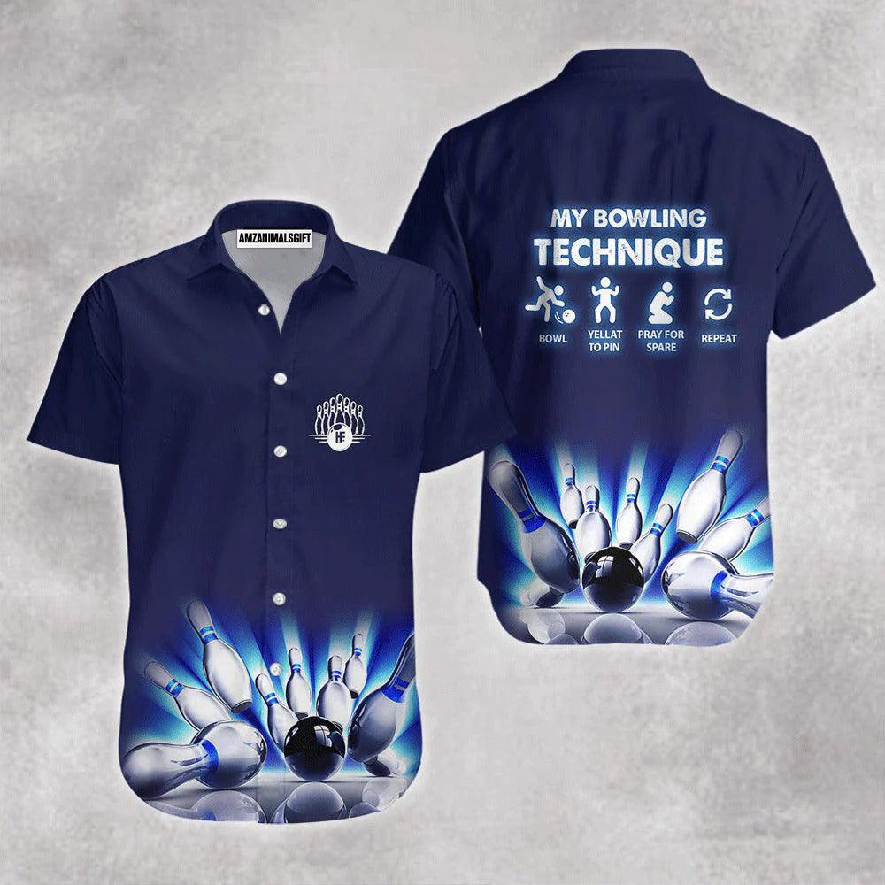 Bowling Hawaiian Shirt, My Bowling Technique Dark Blue Aloha Hawaiian Shirts For Men and Women - Gift For Bowling Lovers, Friend, Family - Image 2