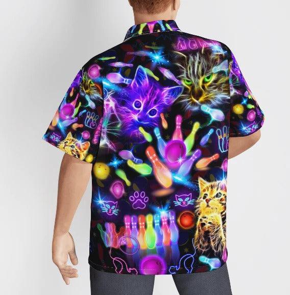 Bowling Hawaiian Shirt, Neon Kitty Play Bowling In The Dark Aloha Hawaiian Shirts For Men and Women - Gift For Bowling Lovers, Friend, Family - Image 4