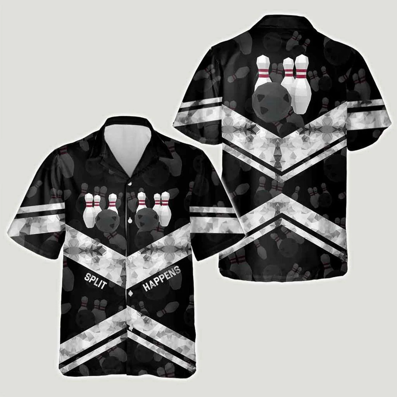 Bowling Hawaiian Shirt, Split Happens Bowling Black Hawaiian Shirts For Men and Women - Gift For Bowling Lovers, Friend, Family