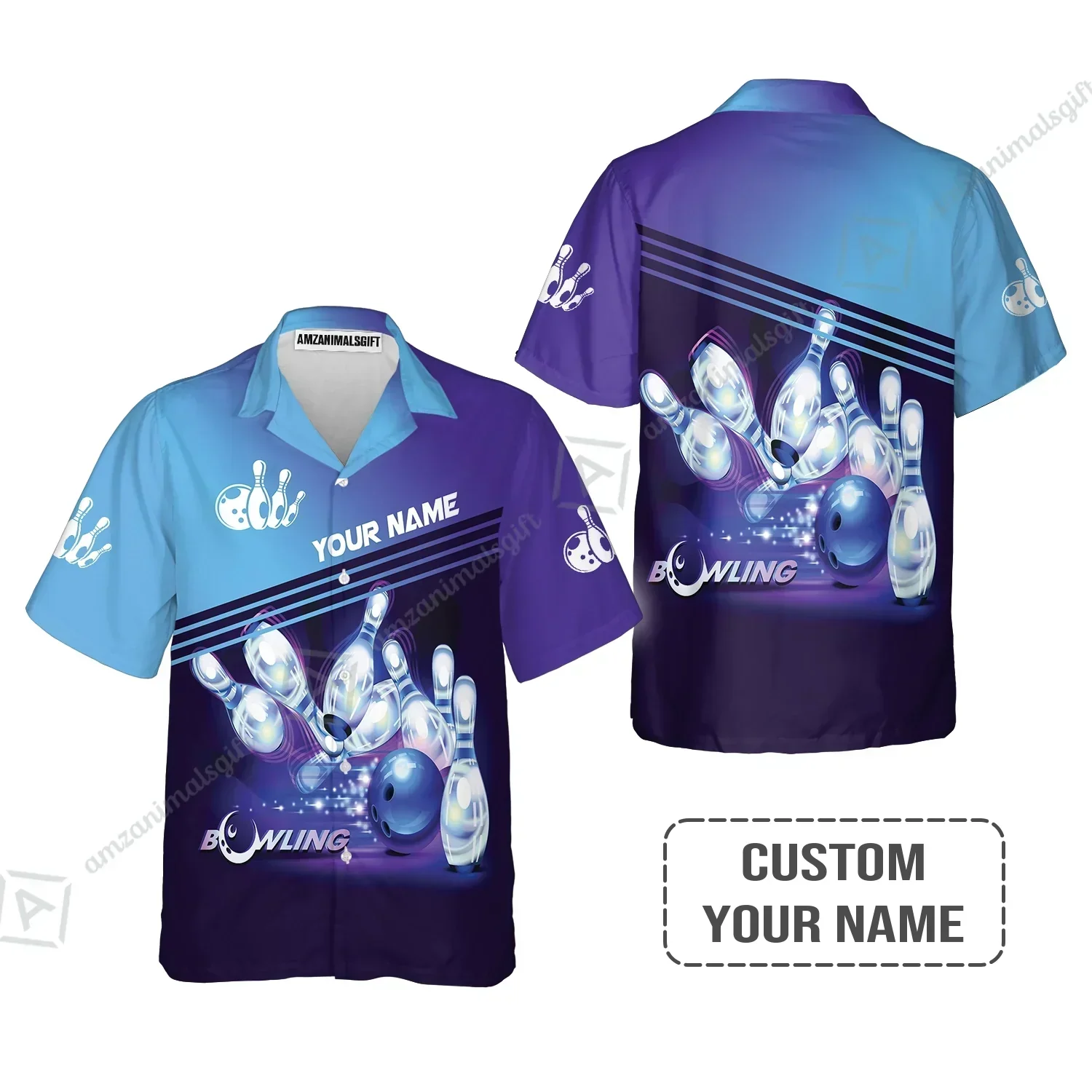 Bowling Hawaiian Shirt With Custom Name, Personalized Blue Bowling Shirt Uniform Players, Perfect Outfits For Bowling Lovers, Bowlers - Image 2