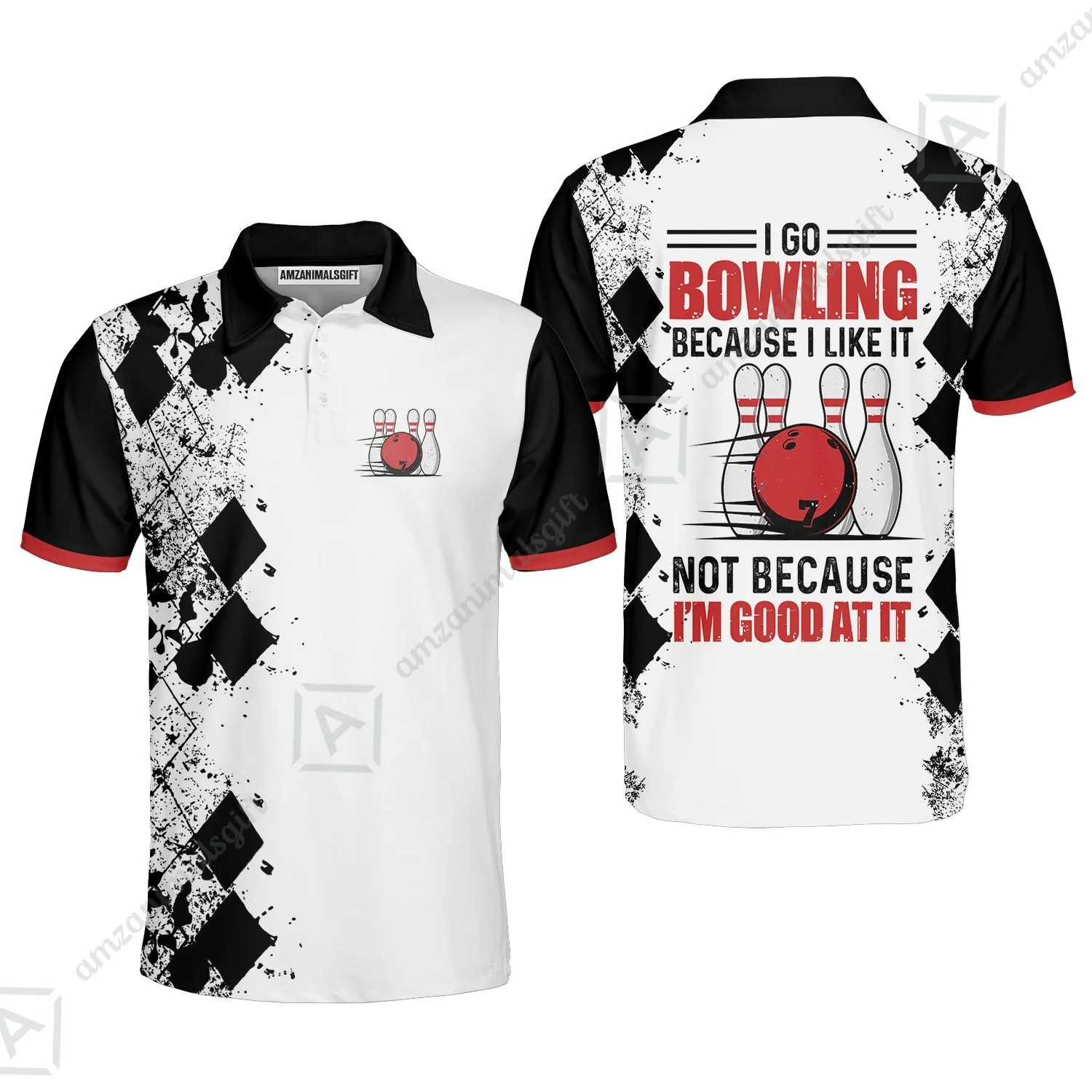 Bowling Jersey - I Go Bowling Because I Like It Bowling Jersey , Black Argyle Pattern Shirt Design, Best Bowling Shirt - Image 4
