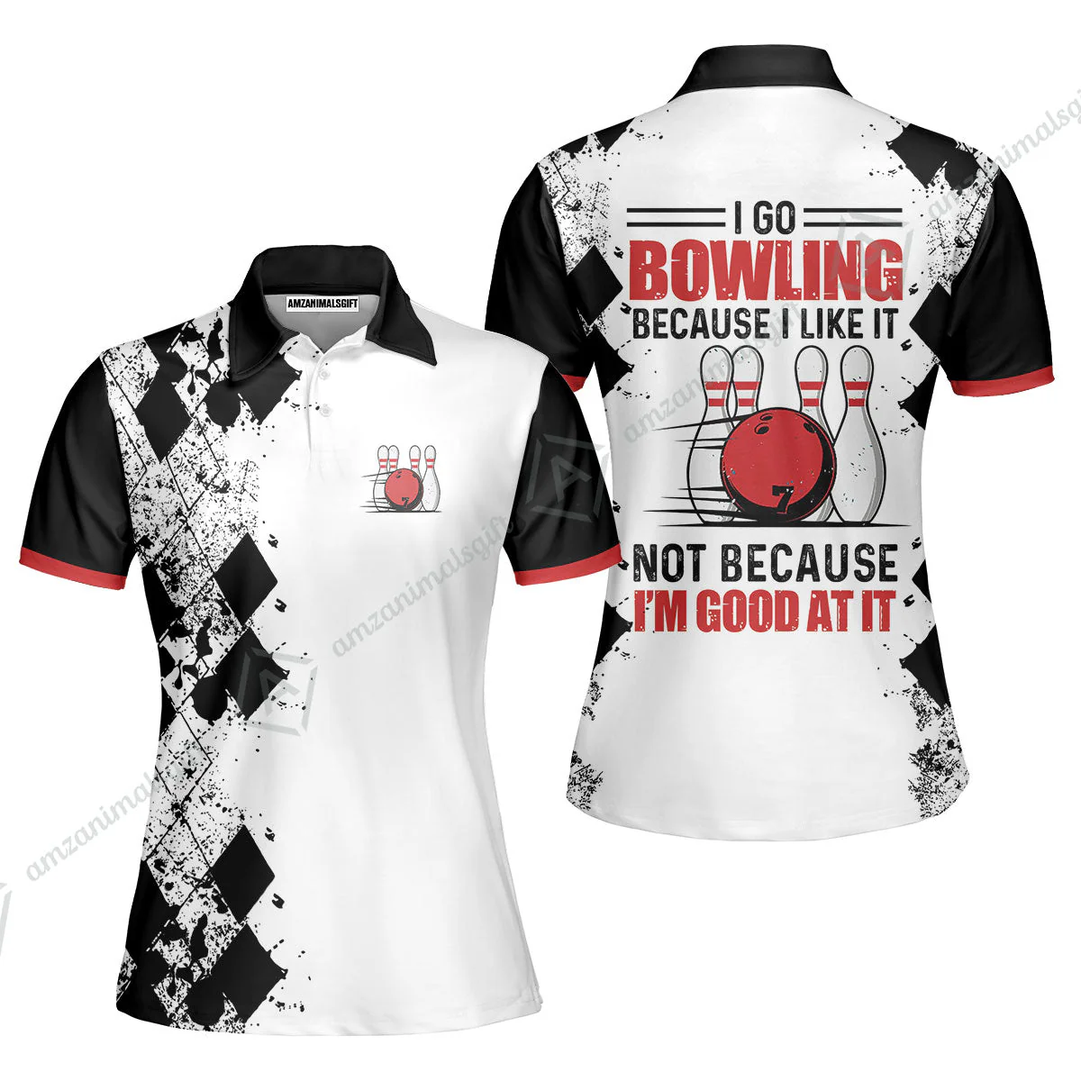 Bowling Jersey - I Go Bowling Because I Like It Bowling Jersey , Black Argyle Pattern Shirt Design, Best Bowling Shirt - Image 9