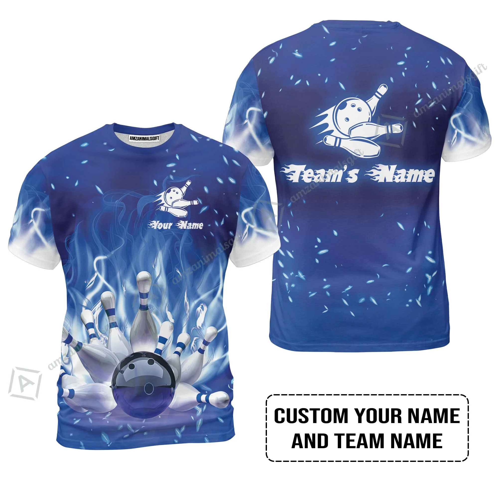 Bowling Long Polo Shirt Custom Name - Bowling On Blue Fire Personalized Bowling Long Polo Shirt - Image 8