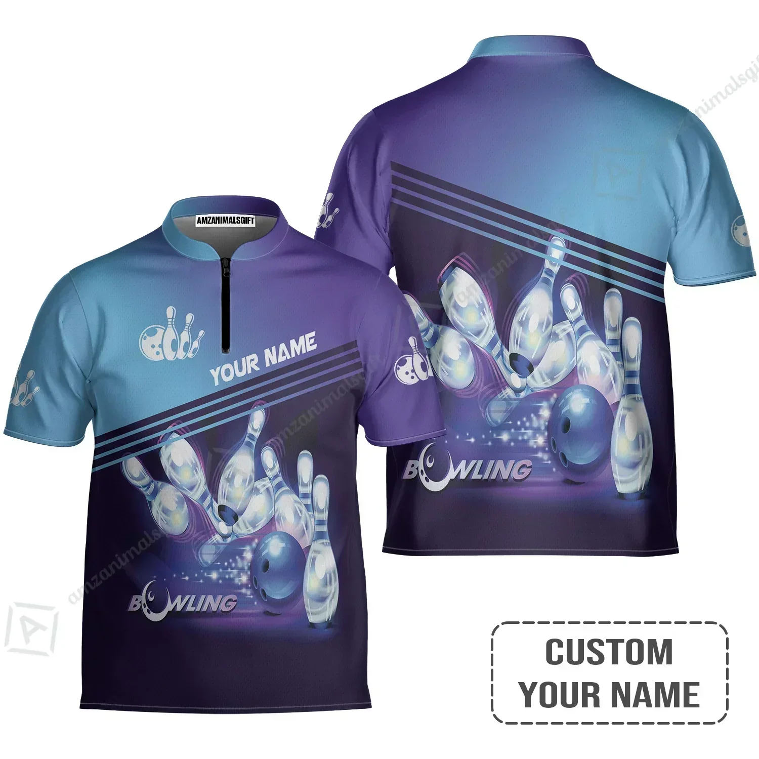 Bowling Long Polo Shirt With Custom Name, Blue Bowling Apparel Uniform Players, Perfect Gifts For Bowling Lovers, Bowlers - Image 5