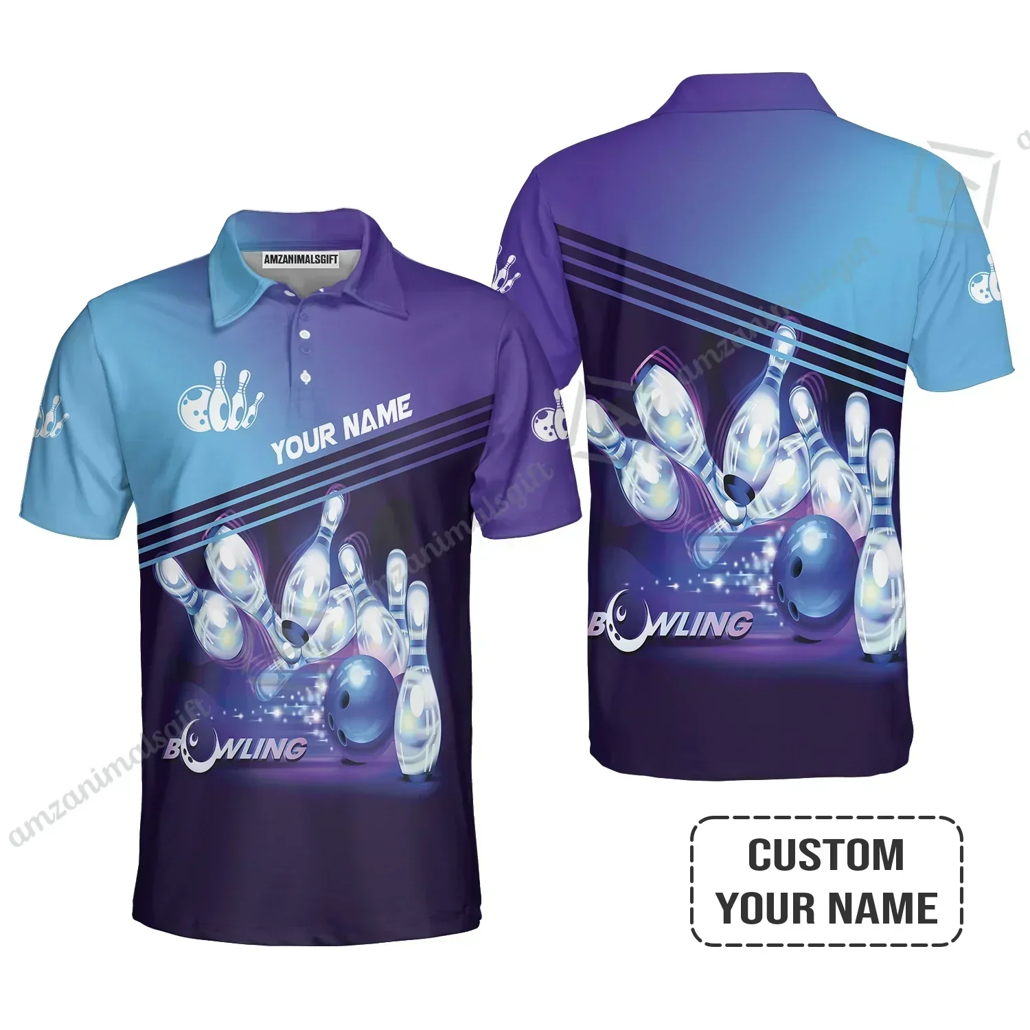 Bowling Long Polo Shirt With Custom Name, Blue Bowling Apparel Uniform Players, Perfect Gifts For Bowling Lovers, Bowlers - Image 6