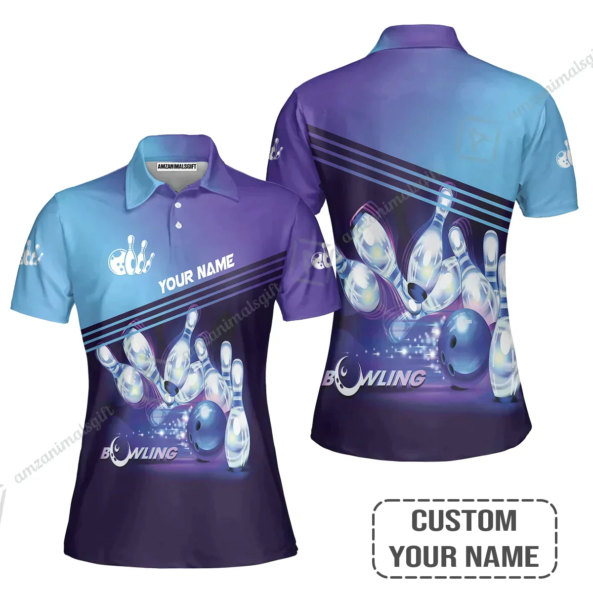 Bowling Long Polo Shirt With Custom Name, Blue Bowling Apparel Uniform Players, Perfect Gifts For Bowling Lovers, Bowlers - Image 7