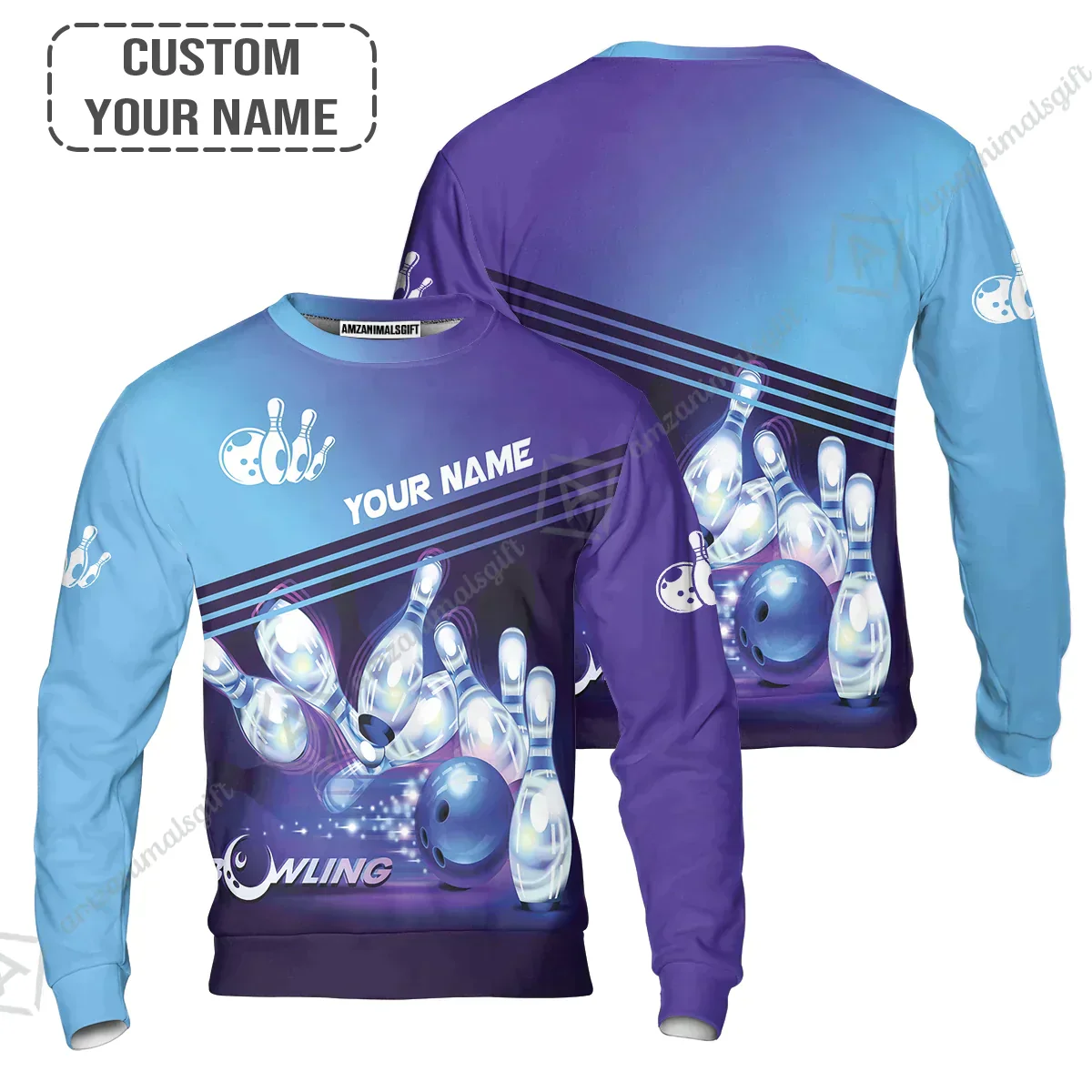 Bowling Long Polo Shirt With Custom Name, Blue Bowling Apparel Uniform Players, Perfect Gifts For Bowling Lovers, Bowlers - Image 9