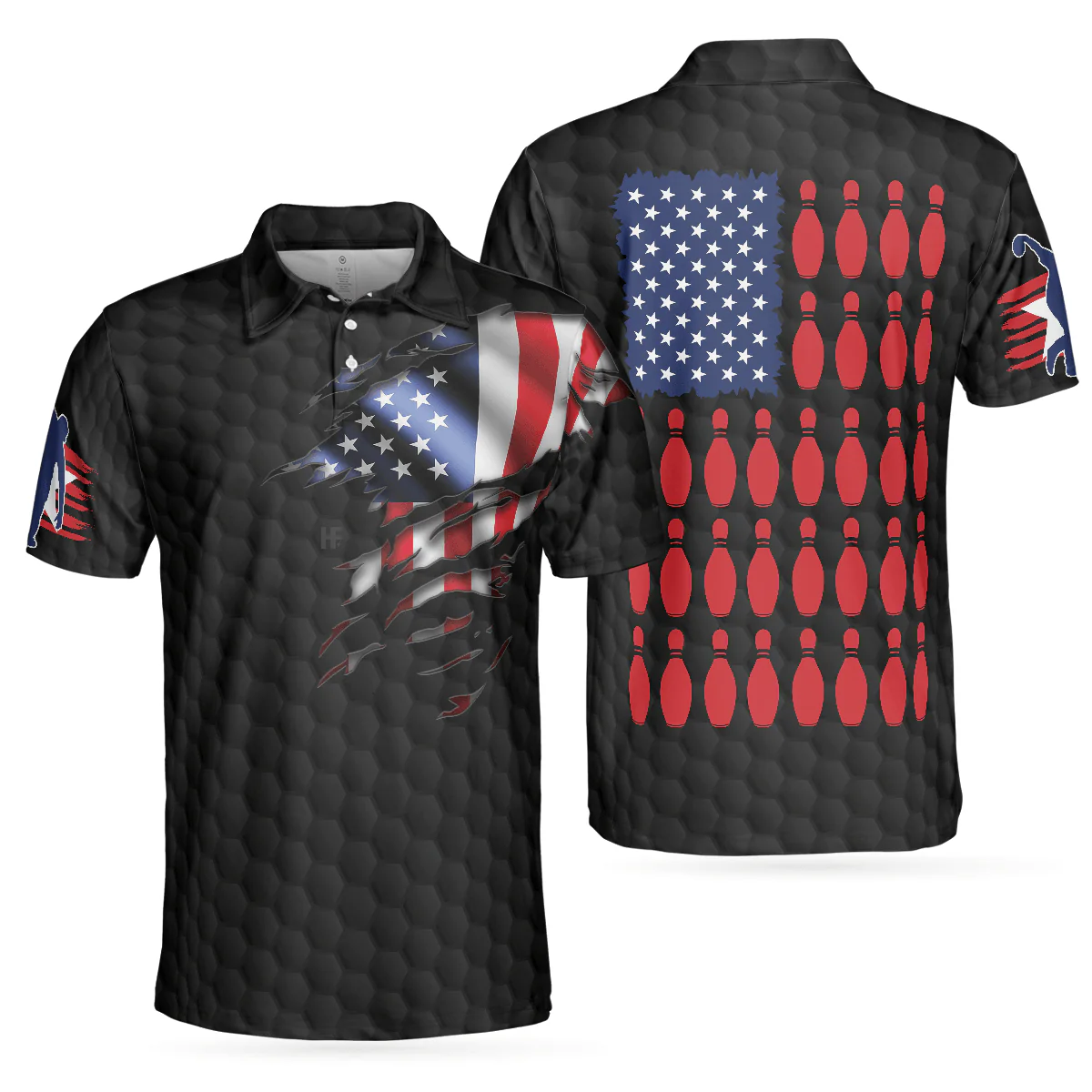 Bowling Men Polo Shirt - Black American Flag, Cool Bowling Polo Shirt For Men - Perfect Gift For Friend, Family, Bowling Lovers - Image 3
