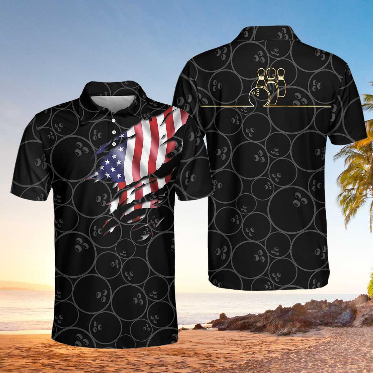 Bowling Men Polo Shirt - Bowling American Flag Polo Shirt, Pattern USA Flag Bowling Polo Shirt - Gift For Friend, Family, Bowling Lovers