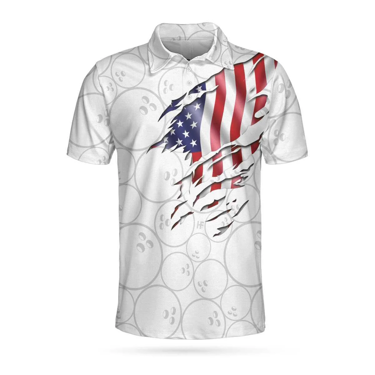 Bowling Men Polo Shirt - Bowling American Flag White Background Polo Shirt, American Flag Bowling Polo Shirt - Gift For Friend, Family, Bowling Lovers - Image 3