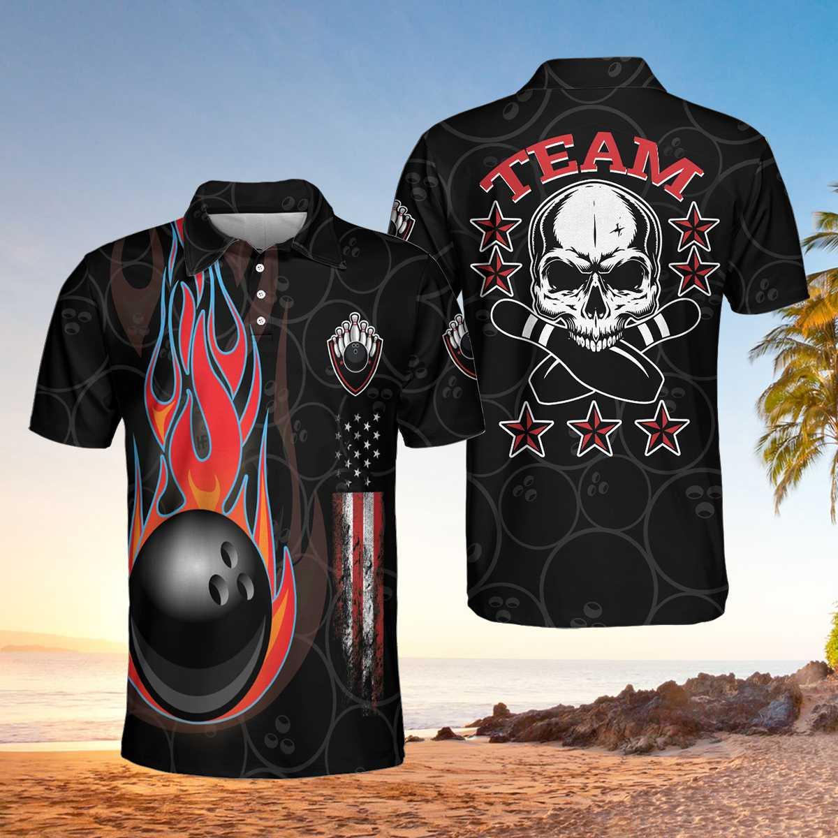 Bowling Men Polo Shirt - Bowling And Skull Team Black Bowling Polo Shirt - Gift For Friend, Family, Bowling Lovers