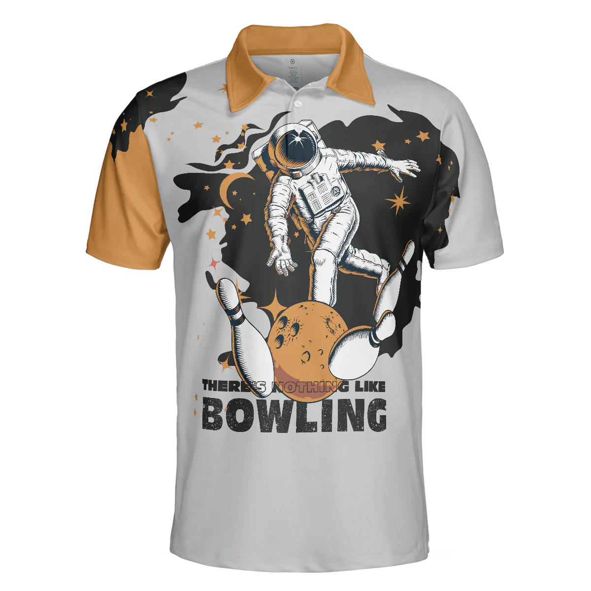 Bowling Men Polo Shirt - Bowling Astronaut in Space , White and Gold Bowling Polo Shirt - Gift For Friend, Family, Bowling Lovers - Image 3