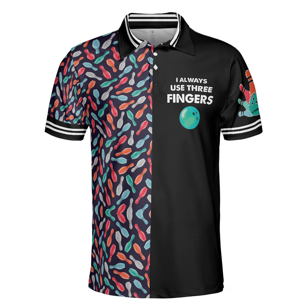 Bowling Men Polo Shirt - Bowling Ball Pattern, I Always Use Three Fingers Polo Shirt - Best Bowling Gift For Men - Perfect Gift For Friend, Family, Bowling Lovers - Image 4