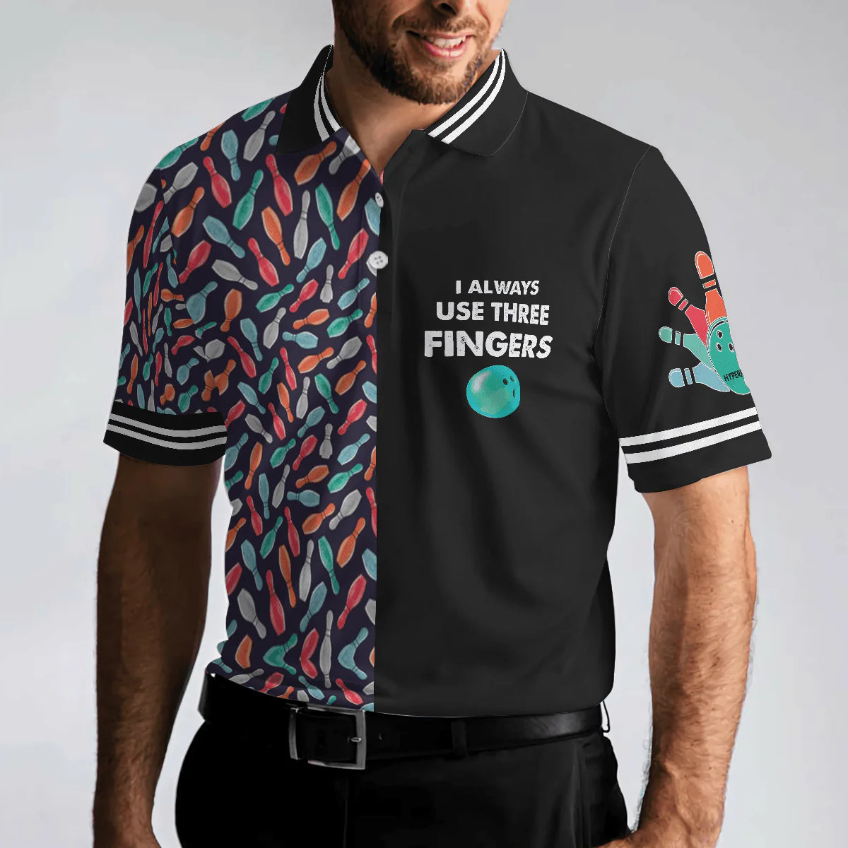 Bowling Men Polo Shirt - Bowling Ball Pattern, I Always Use Three Fingers Polo Shirt - Best Bowling Gift For Men - Perfect Gift For Friend, Family, Bowling Lovers - Image 5