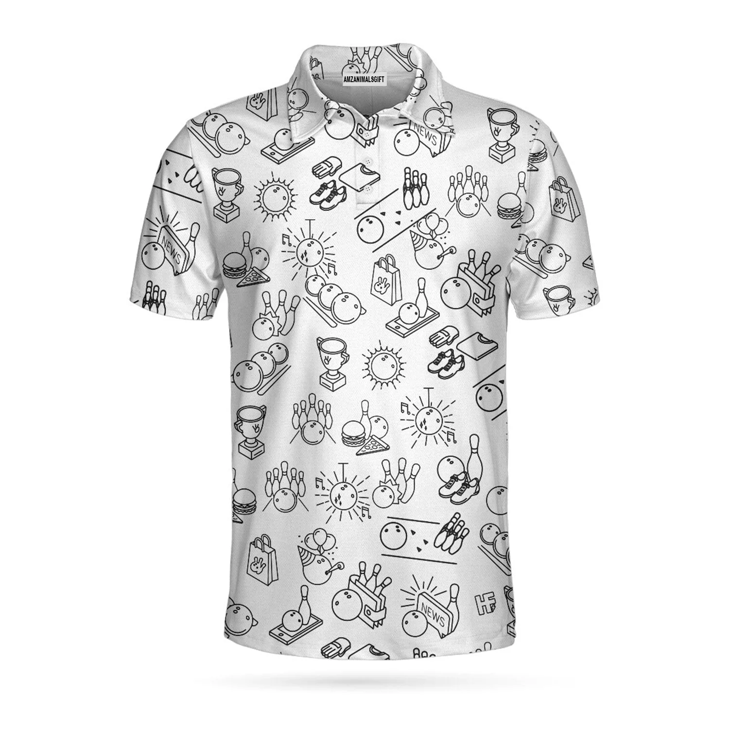 Bowling Men Polo Shirt, Bowling Icon Pattern Polo Shirt For Men, Perfect Gift For Bowling Lovers - Image 3