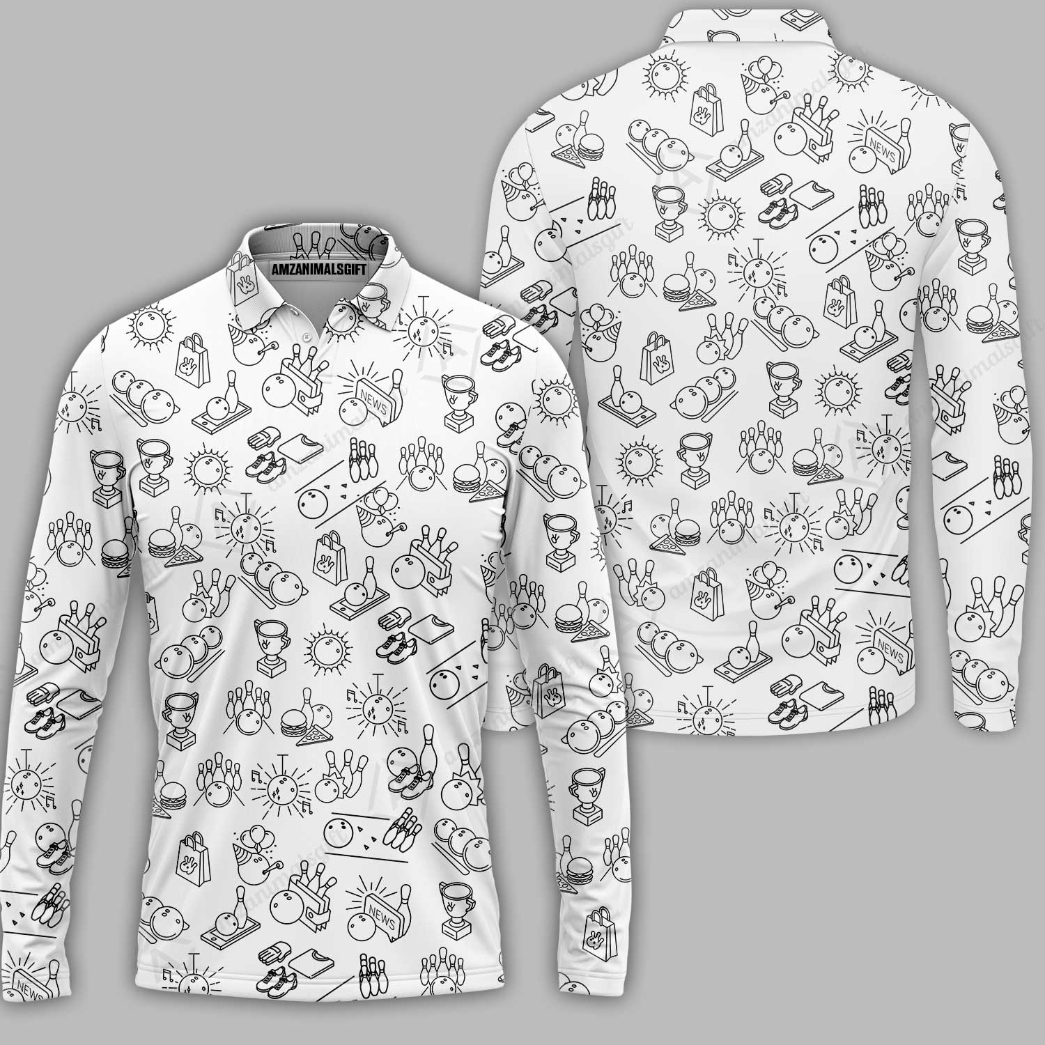 Bowling Men Polo Shirt, Bowling Icon Pattern Polo Shirt For Men, Perfect Gift For Bowling Lovers - Image 7