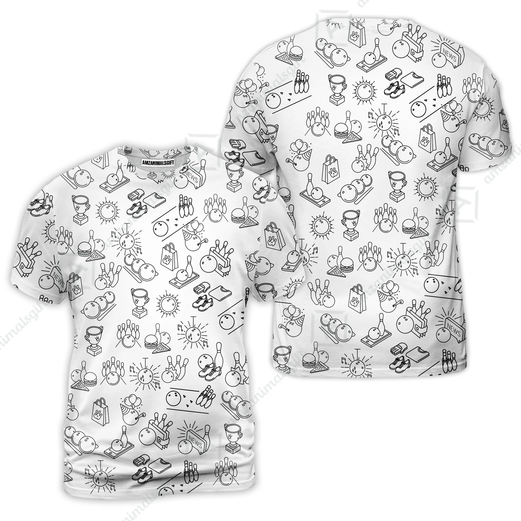 Bowling Men Polo Shirt, Bowling Icon Pattern Polo Shirt For Men, Perfect Gift For Bowling Lovers - Image 9