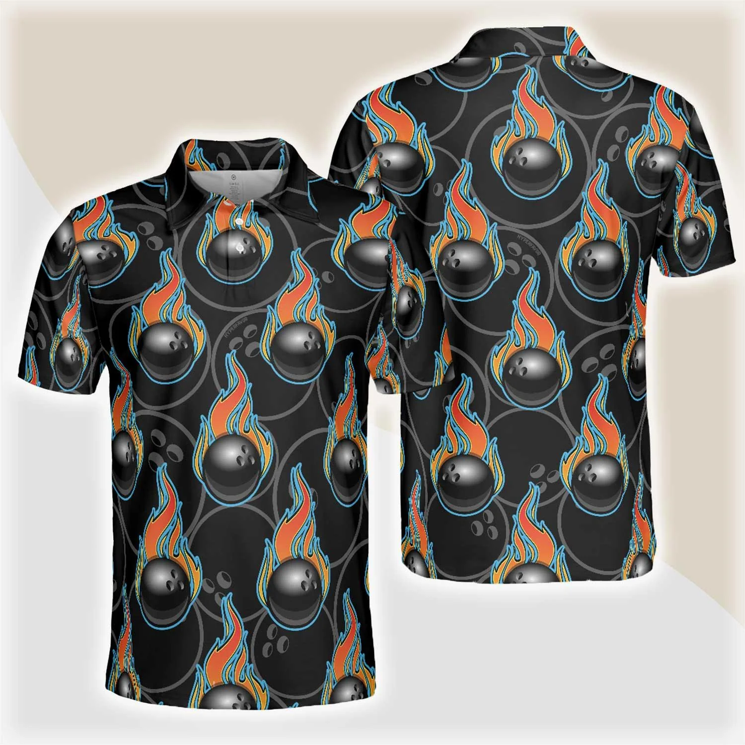 Bowling Men Polo Shirt - Bowling In Fire Seamless Pattern Bowling Polo Shirt - Perfect Gift For Friend, Family, Bowling Lovers