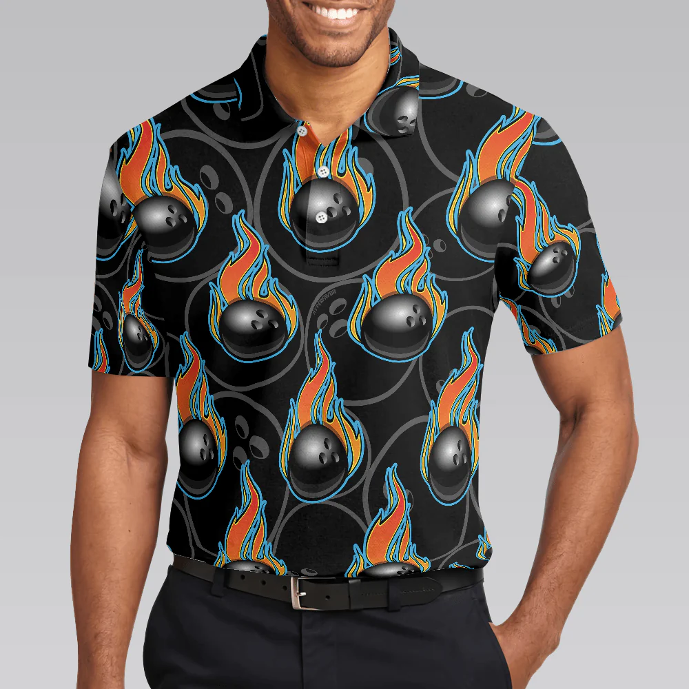 Bowling Men Polo Shirt - Bowling In Fire Seamless Pattern Bowling Polo Shirt - Perfect Gift For Friend, Family, Bowling Lovers - Image 5