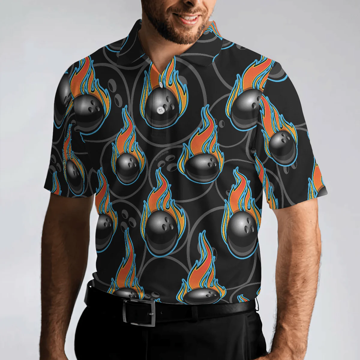 Bowling Men Polo Shirt - Bowling In Fire Seamless Pattern Bowling Polo Shirt - Perfect Gift For Friend, Family, Bowling Lovers - Image 6