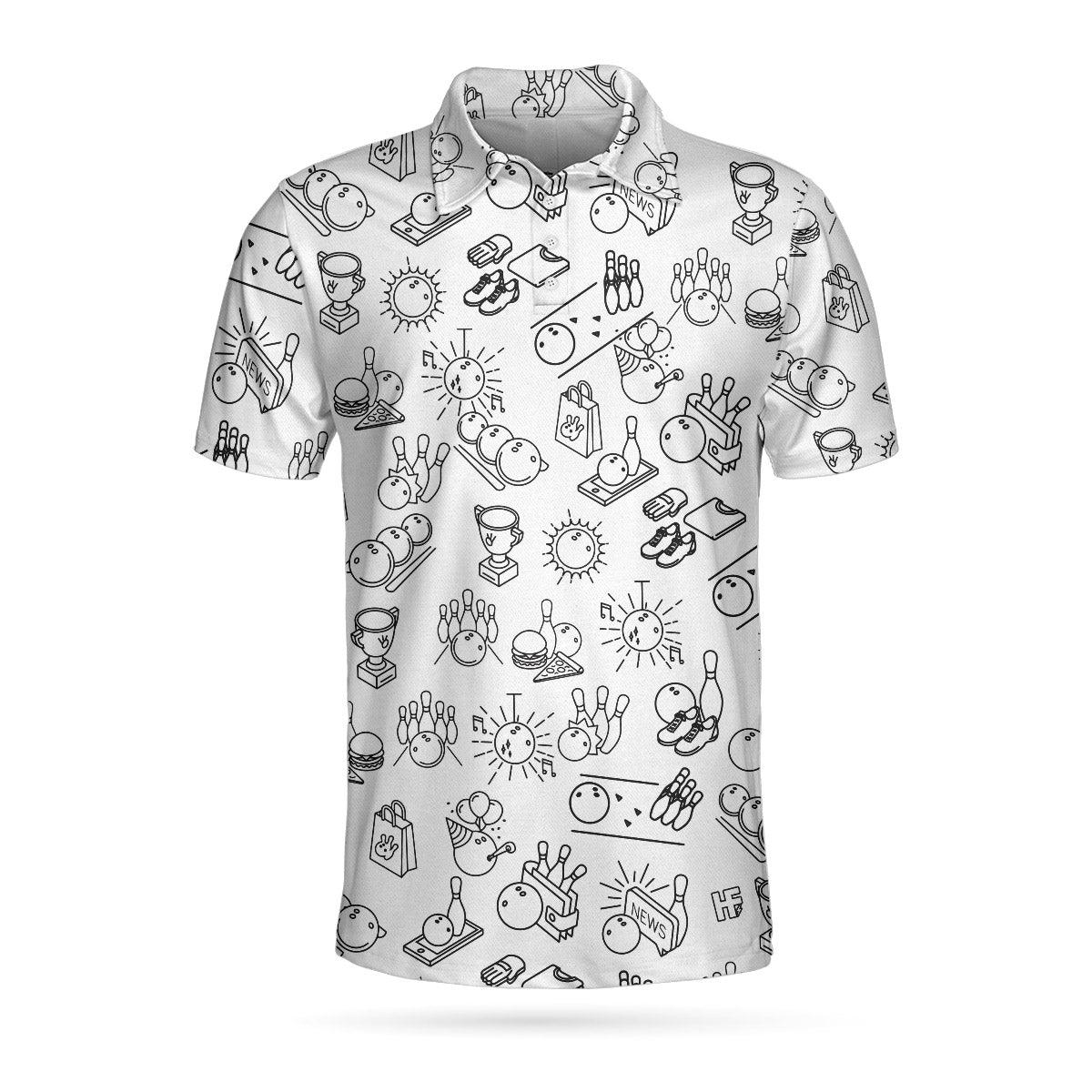 Bowling Men Polo Shirt - Bowling Pattern, Clip Art Bowling Polo Shirt - Perfect Gift For Friend, Family, Bowling Lovers - Image 3