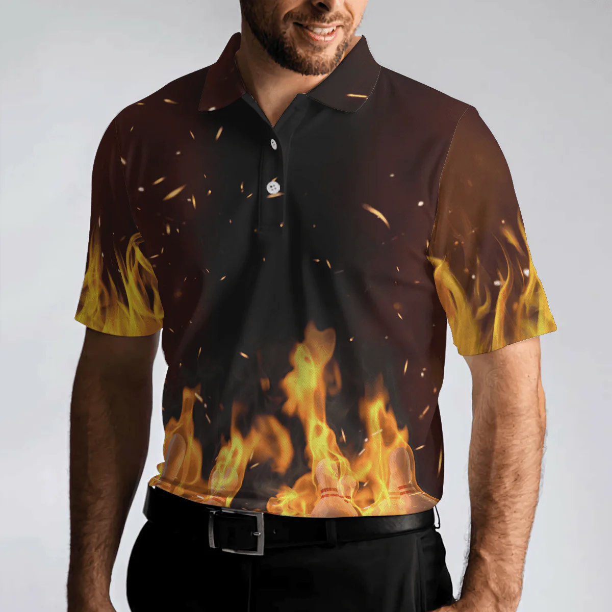 Bowling Men Polo Shirt - Bowling Pin With Fire Polo Shirt, Bowling Fire Bowling Polo Shirt - Gift For Friend, Family, Bowling Lovers - Image 5