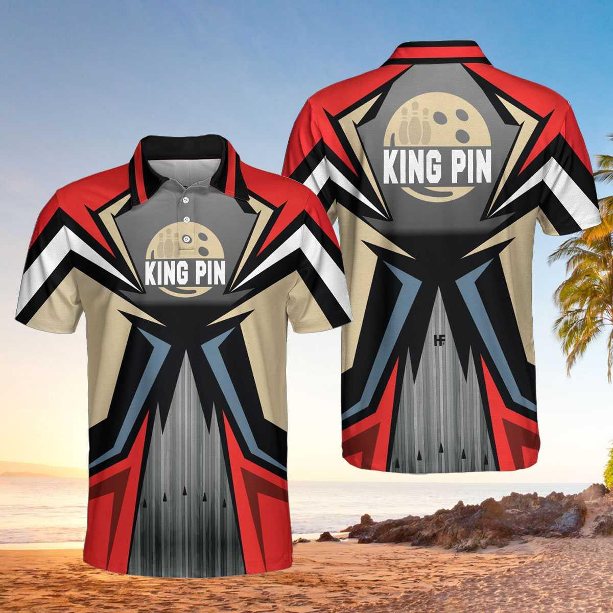 Bowling Men Polo Shirt - Bowling Red Kingpin Polo Shirt, Bowling Alley Bowling Polo Shirt For Men - Perfect Gift For Friend, Family, Bowling Lovers