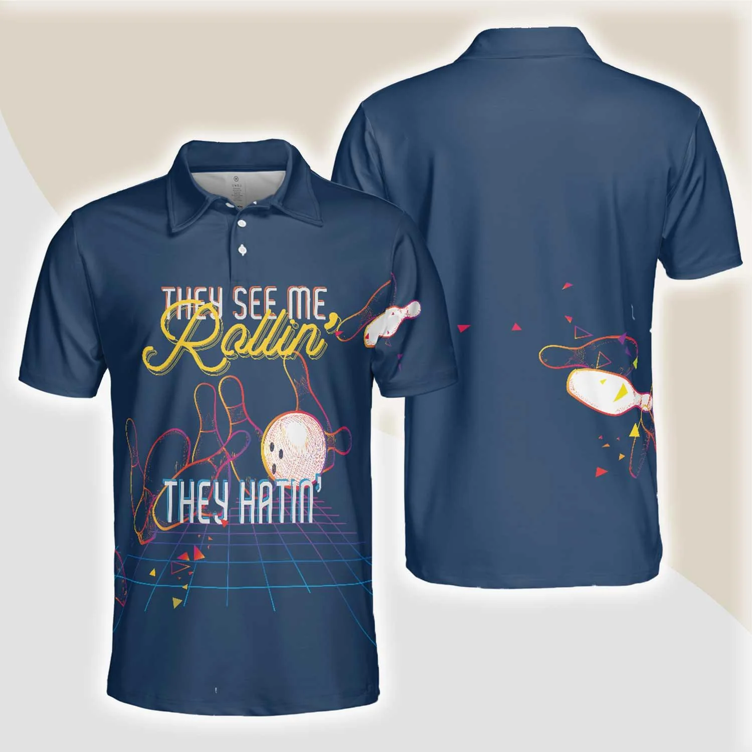 Bowling Men Polo Shirt - Bowling They see me Rollin’ They Hatin’ , Light Art Bowling Polo Shirt - Gift For Friend, Family, Bowling Lovers