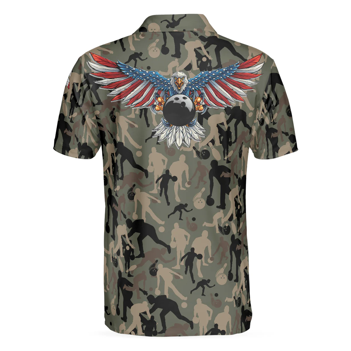 Bowling Men Polo Shirt - Camouflage American Eagle Flag Bowling Polo Shirt - Perfect Gift For Friend, Family, Bowling Lovers - Image 3