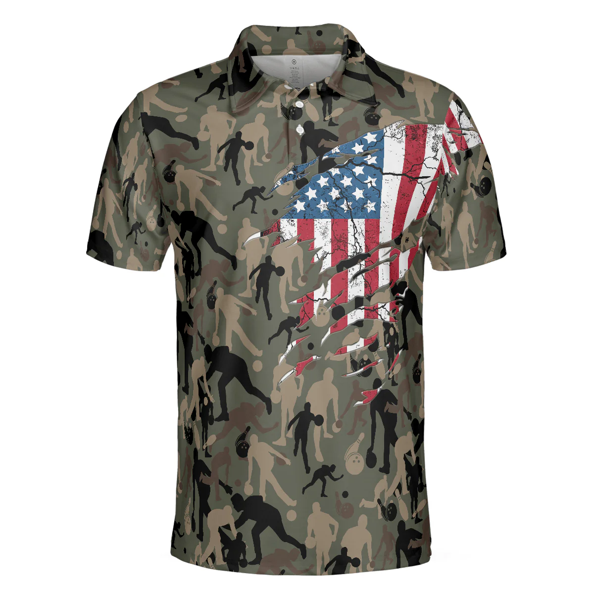 Bowling Men Polo Shirt - Camouflage American Eagle Flag Bowling Polo Shirt - Perfect Gift For Friend, Family, Bowling Lovers - Image 4