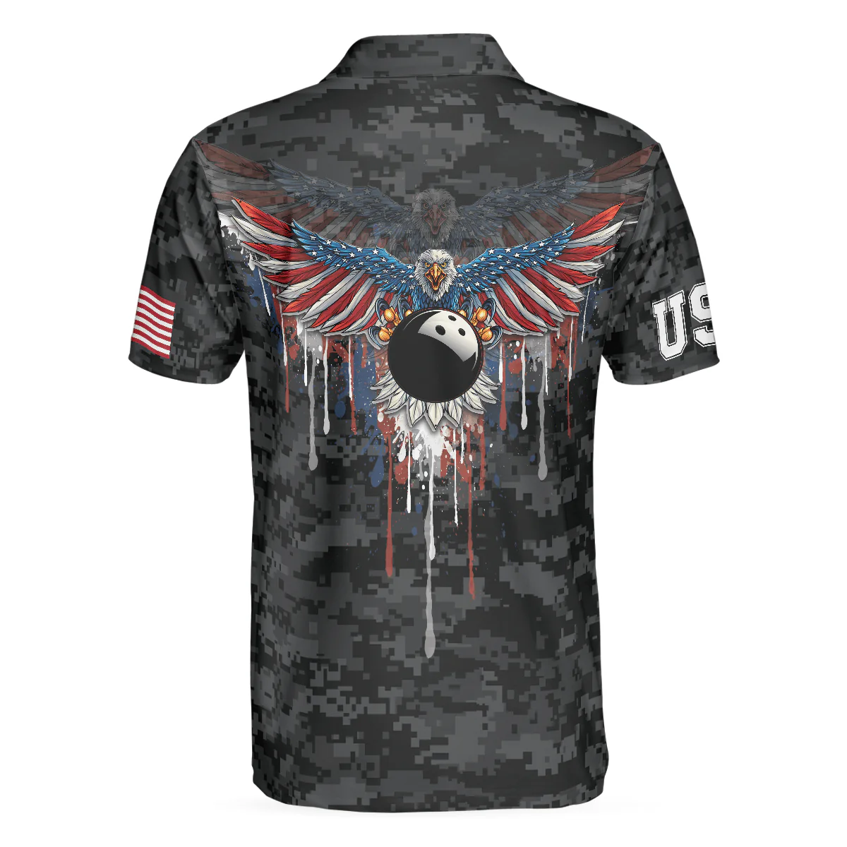 Bowling Men Polo Shirt - Camouflage USA Flag, America Eagle Patriotic Bowling Polo Shirt For Men - Perfect Gift For Friend, Family, Bowling Lovers - Image 3