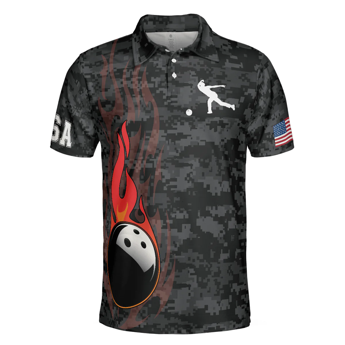 Bowling Men Polo Shirt - Camouflage USA Flag, America Eagle Patriotic Bowling Polo Shirt For Men - Perfect Gift For Friend, Family, Bowling Lovers - Image 4