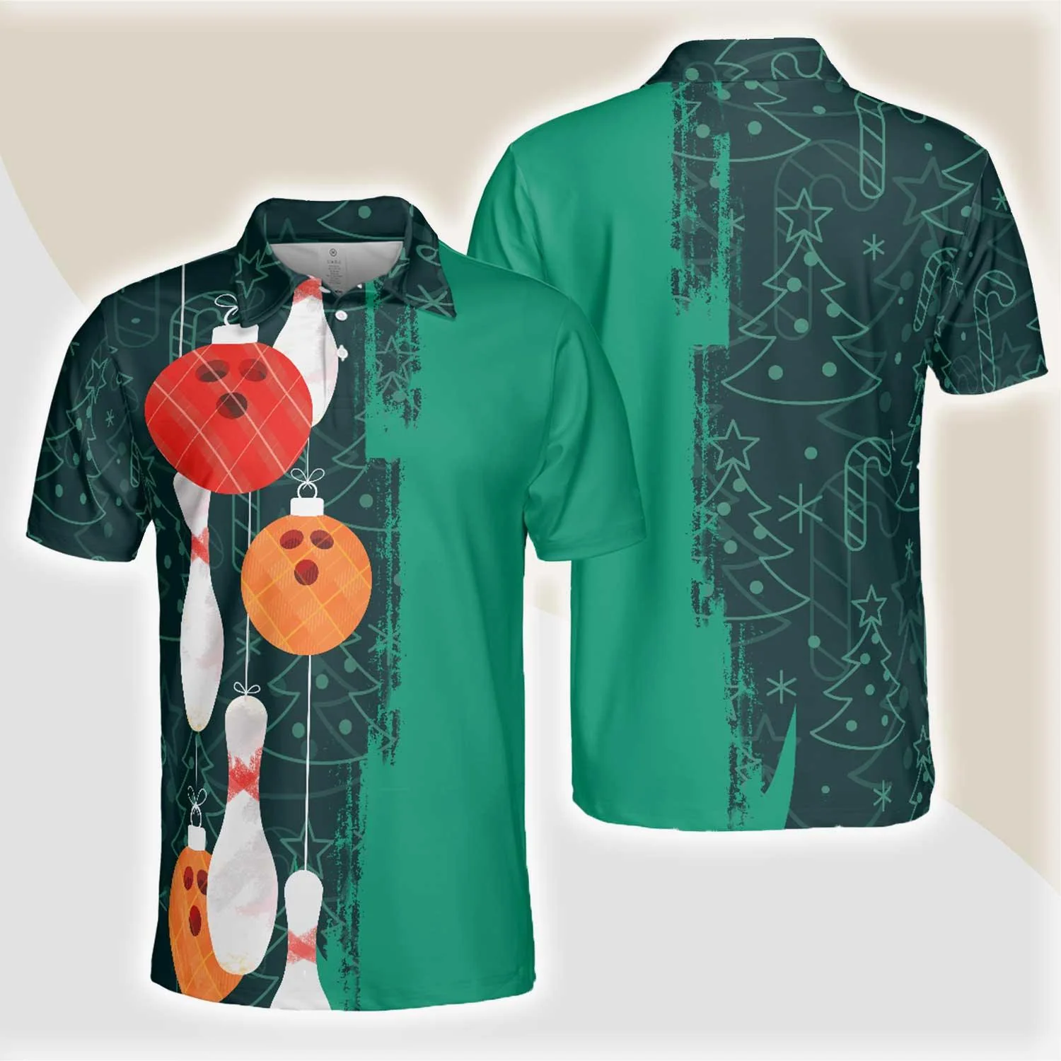 Bowling Men Polo Shirt - Christmas Bowling Decoration Light, Christmas Pattern Bowling Polo Shirt - Gift For Friend, Family, Bowling Lovers